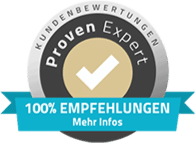 Das Logo des Bewertungsdienstleisters "Proven Expert", welches zeigt, dass uns 100 % unserer Kunden empfehlen.